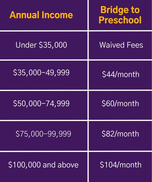 monthly tuition bridge to preschool